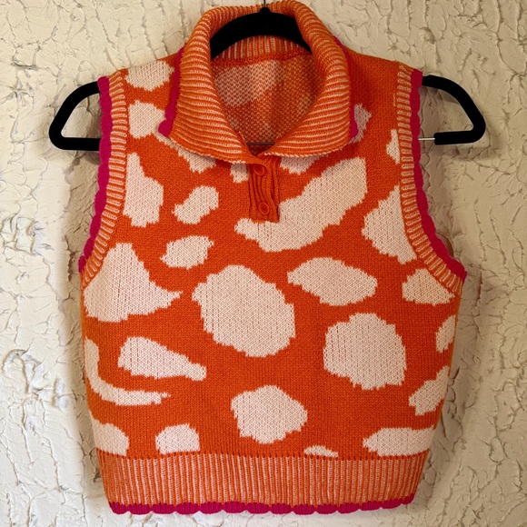 SHEIN Sweaters - SHEIN Orange and White Cowl Neck Sweater Vest